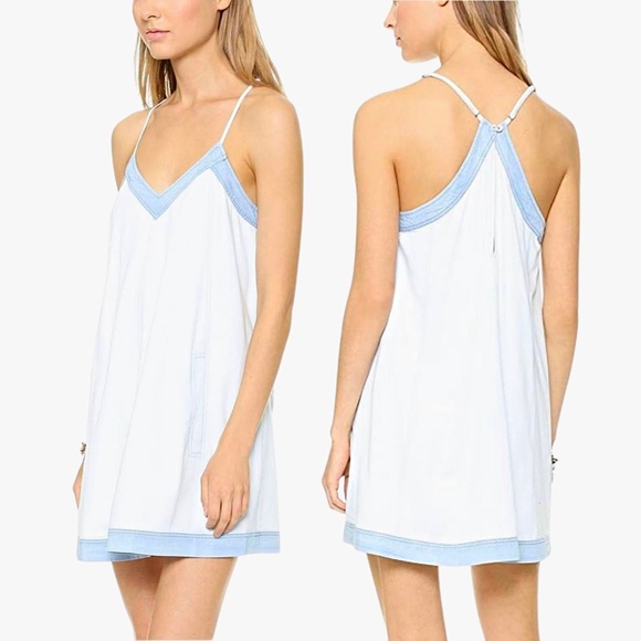 ADDISON Dresses & Skirts - ADDISON Wyton A-Line Racerback V-Neck Light Wash Chambray Dress